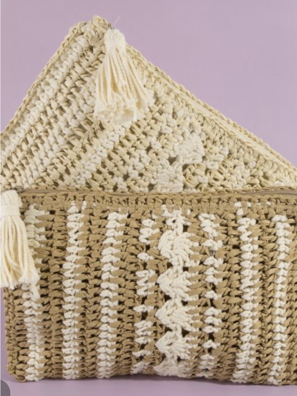 Handwoven Paper Straw Crochet Clutch Bag with Tassel - Picture 2 of 6